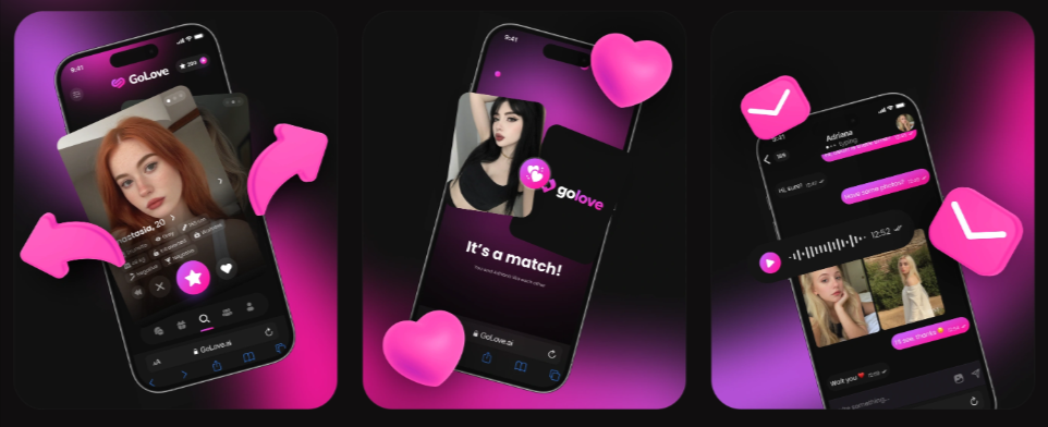 GoLove AI — Choose Match and Chat flow on mobile